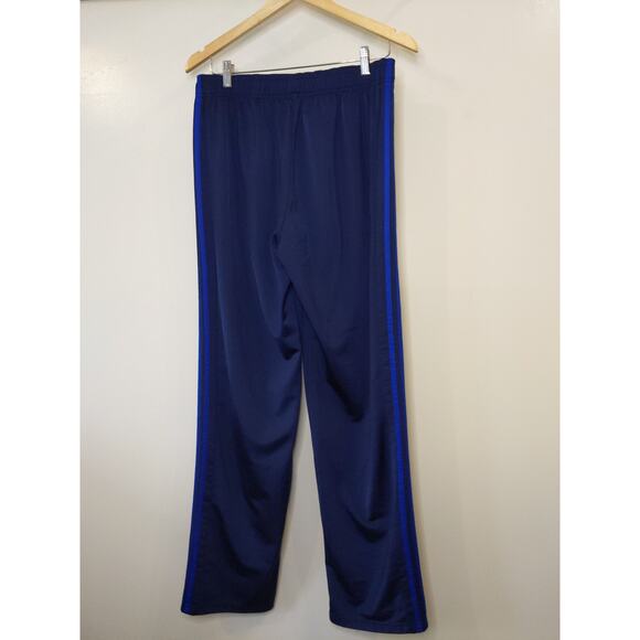 Adidas Mens L Navy Blue Track Pants Athletic 3 Stripe Workout Polyester - Picture 2 of 9